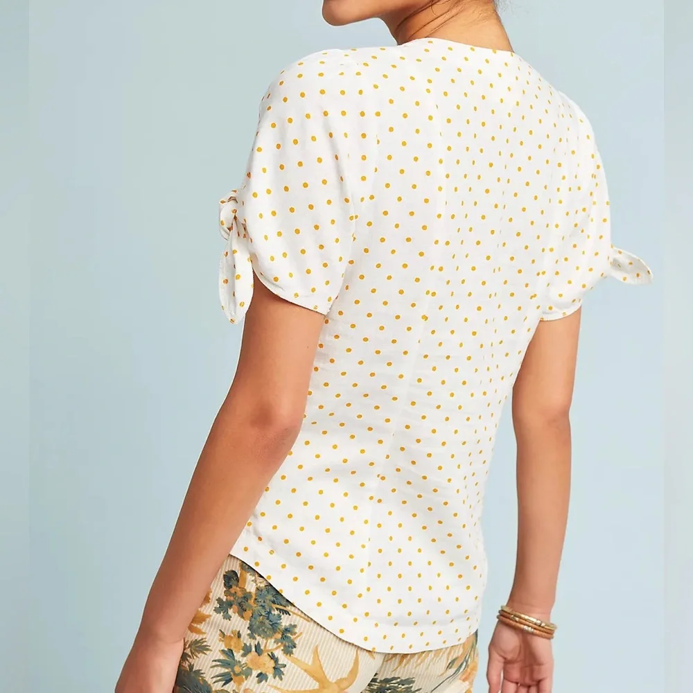Anthropologie Maeve Louise Wrapped Blouse Size 0 Polka Dot Retro Puff Sleeve Top
